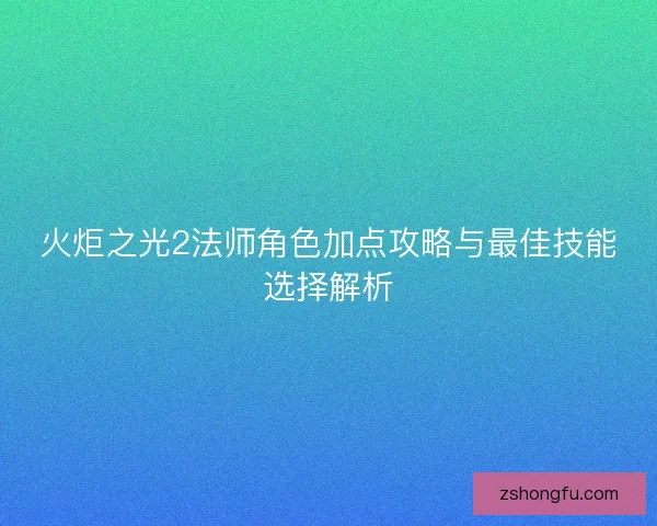 火炬之光2法师角色加点攻略与最佳技能选择解析