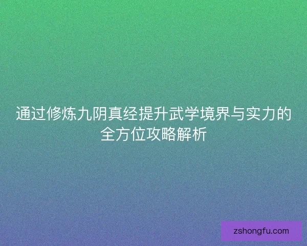 通过修炼九阴真经提升武学境界与实力的全方位攻略解析
